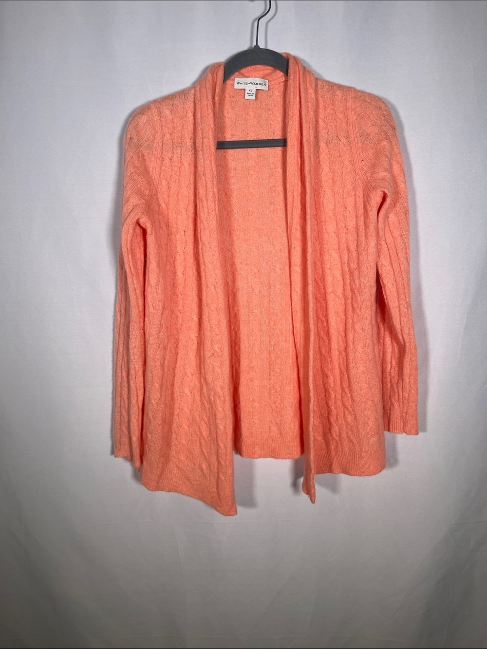 WHITE+ WARREN WOMENS CORAL CABLE KNIT CARDIGAN SWEATER CASHMERE XS